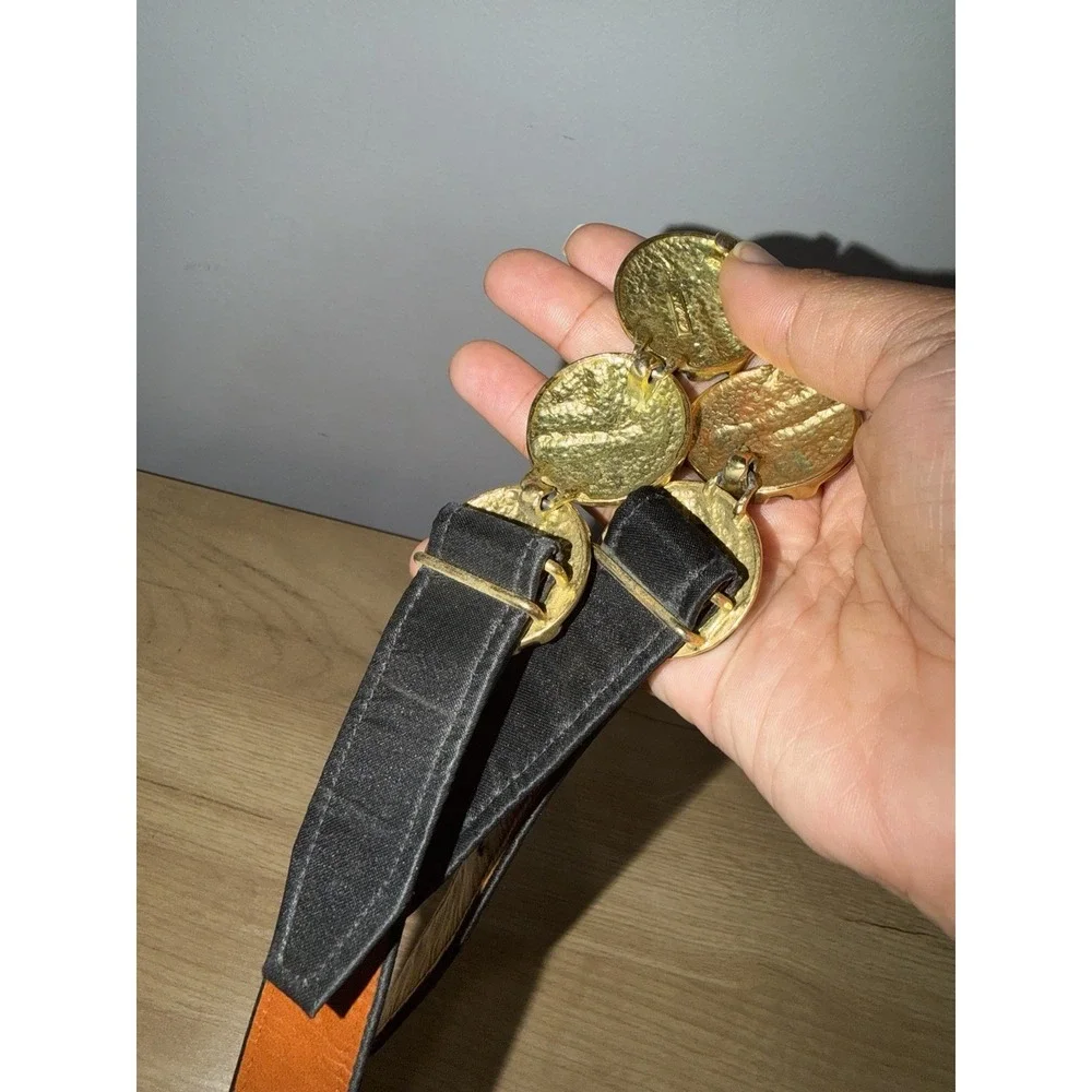 Vintage 1980s Alexis Kirk Gold Statement Satin Belt Leather 36-42